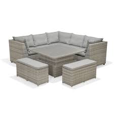 You then design around it with accent chairs and ottomans if you need more seating for guests. Scancom Aruba Patio Corner Sectional Dining Set With Table And Benches The Home Depot Canada