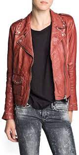 249 Mango Outlet Studded Leather Biker Jacket Real Leather Jacket Jackets For Women Leather Jacket