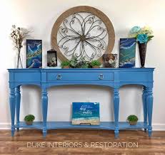 Custom Blue Console Table In 2020 Blue Console Table Painted Furniture Ideas Dressers Sand Painted Furniture