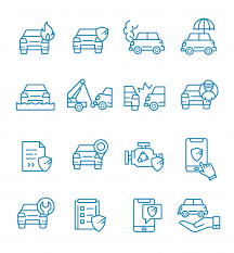 Conjunto De Icones De Seguro De Carro Com Estilo De Estrutura De Topicos Car Silhouette Car Icons Car Insurance
