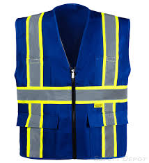 The high visibility safety vest has 10 pockets, including a clear id holder and an internal pocket for additional storage. Professional Royal Blue Safety Vest