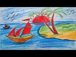 How To Draw A Scenery Of Sea Beach Step By Step Drawing Sea Beach For Drawing For Kids Step By Step Drawing Drawings