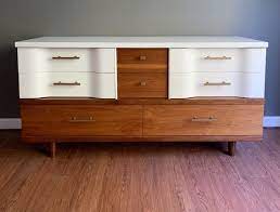 Painted, decoupaged and wallpapered dressers. Two Tone Mid Century Dresser Etsy Mid Century Dresser Mid Century Modern Dresser Makeover Mid Century Modern Dresser