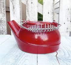 Red Cast Iron Tea Kettle For Wood Stove Decor Or Outdoors 38 00 Via Etsy Wood Stove Decor High Heat Paint Rustic Country Furniture