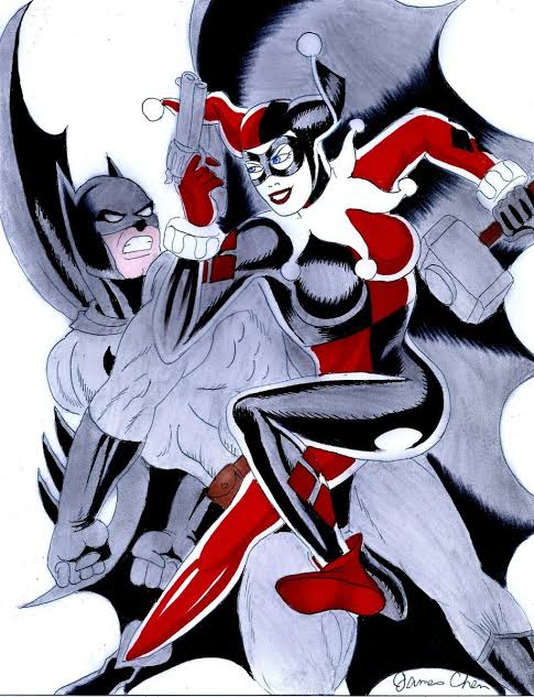 HARLEY QUINN VS BATMAN COVER QUALITY ORIGINAL COMIC ART SKETCH ON CARD STOCK