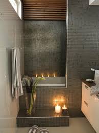 Dark Mosaic Tile On The Entrance To A Half Hidden Bathtub House Bathroom Bathroom Design Hidden Shower