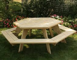 Top kids wood picnic table, description: Treated Pine Hexagon Picnic Table