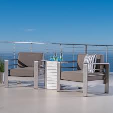 Noble House Cape Coral Sliver 3 Piece Aluminum Patio Conversation Set With Khaki Cushions 13462 The Home Depot In 2020 Wicker Side Table Outdoor Chairs Outdoor Patio Chairs