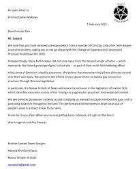 This letter should be simple, short, and sincere. Feedback From The Noosa Temple Of Satan On The Proposed Bill Banning Gay Conversion Therapy Melbourne