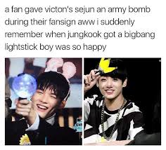 A Fan Gave Viction S Sejun An Army Bomb During Their Fansign Aww I Suddenly Remember When Jungkook Got A Bigbang Lightstick Bts Funny Bts Memes Bigbang