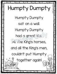 Humpty Dumpty Printable Nursery Rhyme Poem For Kids Nursery Rhymes Poems Nursery Rhymes Lyrics Poetry For Kids