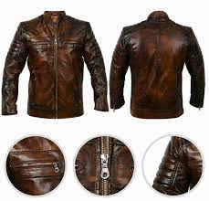 Mens Motorcycle Vintage Distressed Brown Genuine Leather Biker Cafe Racer Jacket Cafe Racer Jacket Vintage Cafe Racer Genuine Leather Jackets