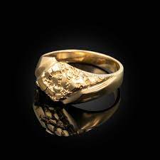 Mens Yellow Gold Diamond Shape Nugget Ring Yellow Gold Mens Rings Gold Nugget Ring Gold Birthstone Ring