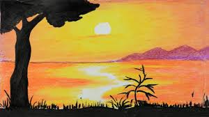 How to paint sunsets in watercolor painting techniques. African Sunset Step By Step Drawing With Oil Pastel Very Easy Drawings Oil Pastel Step By Step Drawing