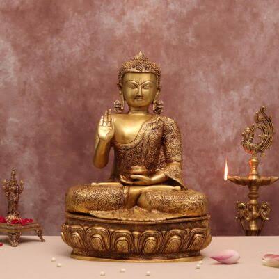 buy this Brass Buddha Idol 18 Inch Peaceful and Beautiful Decorative Statue - devsabha
