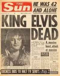 16th Aug 1977, Elvis Presley was found dead lying on the floor in his  bathroom by his girlfriend Ginger Alden, he had been seated on the toilet  reading 'The Scientific Search For