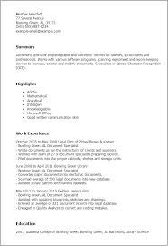Cv summary example for the position document controller. Professional Document Specialist Templates Myperfectresume