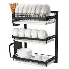With restaurant drying racks, your staff can place washed items in a designated area for drying, helping to keep your kitchen organized and clean. 2 3 Layer Kitchen Dish Drain Rack Wall Mounted Dish Storage Shelves Multifunctional Stainless Steel Paint Punch Free Dish Chopsticks Holder Alexnld Com