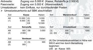 Du musst ja nur die werte von den geschäftsvorfällen mit denen des ebk´s verrechnen und die endwerte ins sbk übertragen. Vorsteuererstattungsanspruch Bzw Umsatzsteuerzahllast Le8 Buchungen Mit Umsatzsteuer Mwst Repetico