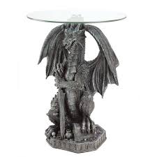 A Finely Detailed Fierce Dragon Holds A Sword As He Guards His Treasure And You Ll Treasure This Unique Acce Dragon Table Dragon Decor Glass Top Accent Table Ooh, i've never realized a sea dragon looks so.