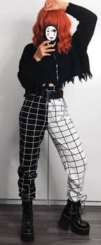 Aesthetic Black And White Plaid Pants Outfit Black White Split Plaid Trousers In 2020 Alternative Fashion Alternative Outfits Fashion