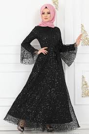Modaselvim Abiye Volan Kol Pul Payet Abiye 2157ms212 Siyah Abaya Tarzi The Dress Russian Fashion