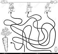 Black And White Puzzle Game Black And White Cartoon Illustration Of Paths Or Maze Puzzle Activity Game With Rabbit Characters And Black And White Cartoon Cartoon Illustration Maze Puzzles