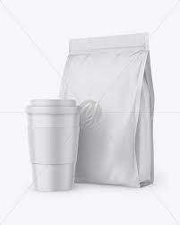 Download Kraft Stand Up Bag With Coffee Cup Mockup In Bag Sack Mockups On Yellow Images Object Mockups