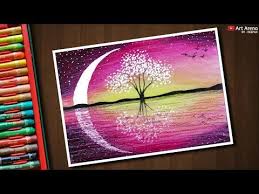 How to draw a sunset in pencil image gallery. Magical Tree Landscape Drawing With Oil Pastels Step By Step Youtube Oil Pastel Paintings Oil Pastel Landscape Oil Pastel Drawings