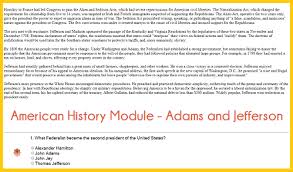Ushistory Apush Interactive Module On Adams And Jefferson For High School United States History Interactive Jefferson Us History