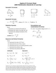 18 Algebra I Formula Sheet 2009 Algebra I Sheet 2009 Formula