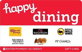 Happy dining gift cards can be used at any red lobster, cheesecake factory, mccormick & schmick's, buffalo wild wings, pf chang's, and the happy dining card is the gift that will have them happy as a clam! Happy Dining Gift Card Giftcards Com