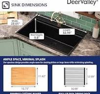 DeerValley 33x22 Inch Black Drop In Kitchen Sink, Granite ...