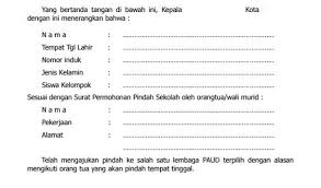 Documents similar to surat pindah sekolah. Surat Pindah Sekolah Paud Tk Kober Administrasi Paud