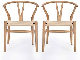Amazon Com Vodur Wishbone Chair Natural Solid Wood Dining Chair Hans Wegner Y Chair Rattan And Wood Acc Solid Wood Dining Chairs Dining Chairs Wishbone Chair