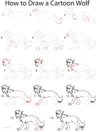 How To Draw A Cartoon Wolf Step By Step Drawing Tutorial With Pictures Cool2bkids Cartoon Wolf Drawing For Beginners Drawing Tutorial