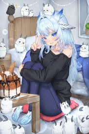 sweater, owl girl, blue eyes, long hair, 1girl - Anime R34