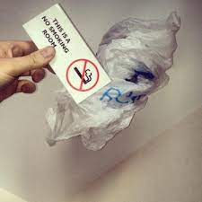 I would use some kind of plastic (like a freezer bag, fridge depending on the type of smoke dee for you have, dust and debris can set it off. Alex Williamson On Twitter Plastic Bag Over The Hotel Room Smoke Detector Yep I M A True Blue Feral Cunt Http T Co Luft1eipcv Twitter