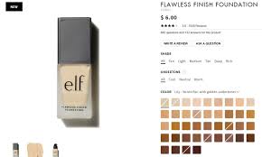 58 Ageless Elf Flawless Finish Foundation Color Chart
