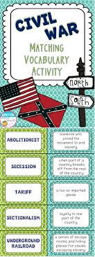 Civil War Vocabulary Matching Activity Set Of 20 Social Studies Middle School Social Studies Lesson Homeschool Social Studies