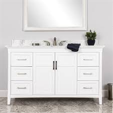 Buy products such as vanity art 36 inch single sink bathroom vanity set with ceramic vanity top. Foremost Abbott 58 In White Single Sink Bathroom Vanity Set With White Carrara Marble Top Abwvt5821 Rona