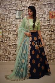 Stunning Black Color Lehenga And Olive Green Color Blouse With Net Dupatta Lehenga And Blouse Wi Indian Bridal Outfits Blouse Design Models Lehenga Collection