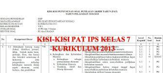 Pilihlah jawaban yang paling tepat diantara huruf a, b, c atau d, dengan cara menghitamkan lingkaran pada lembar jawab yang tersedia! Kisi Kisi Pat Ips Smp Kelas 7 Kurikulum 2013 Didno76 Com
