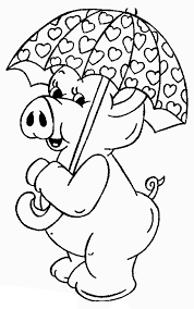 Desenho Para Colorir E Imprimir De Porco E Guarda Chuva