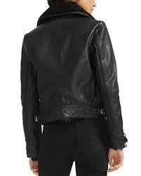 Maje Basara Real Sheep Shearling Collar Leather Moto Jacket Women Bloomingdale S Leather Moto Jacket Womens Moto Jacket Shearling Collar