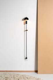 Rolled Edge Steel Matte Powder Coated Finish Black Walnut Insert American Made Woven Cord With Machined Brass Wire Tension Lamp Steel Lamp Shade Wall Lights