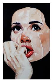 Acrylic and chalk pastel painting of "a single tear"