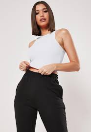 The dress is made of. White Crinkle Rib Racer Neck Crop Top Missguided
