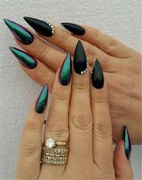 Black And Teal Stiletto Nails 58 Black Stiletto Nails Design For 2019 Halloween Nails Design With Rhinestones Black Nail Designs Stiletto Nail Art