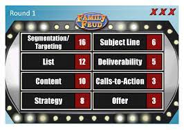 Welcome to family feud questions where there is loads of wholesome fun for the whole family! Family Feud Email Edition Email Industry Survey Answers Only Influencers